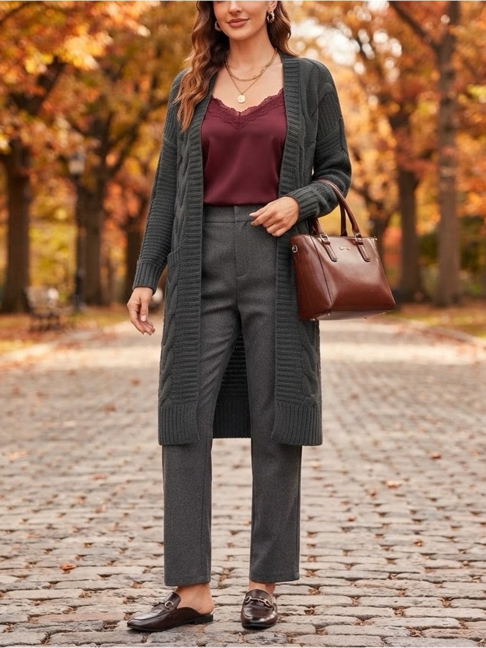Cozy Open-Front Long Cardigan Sweater - Charcoal Gray